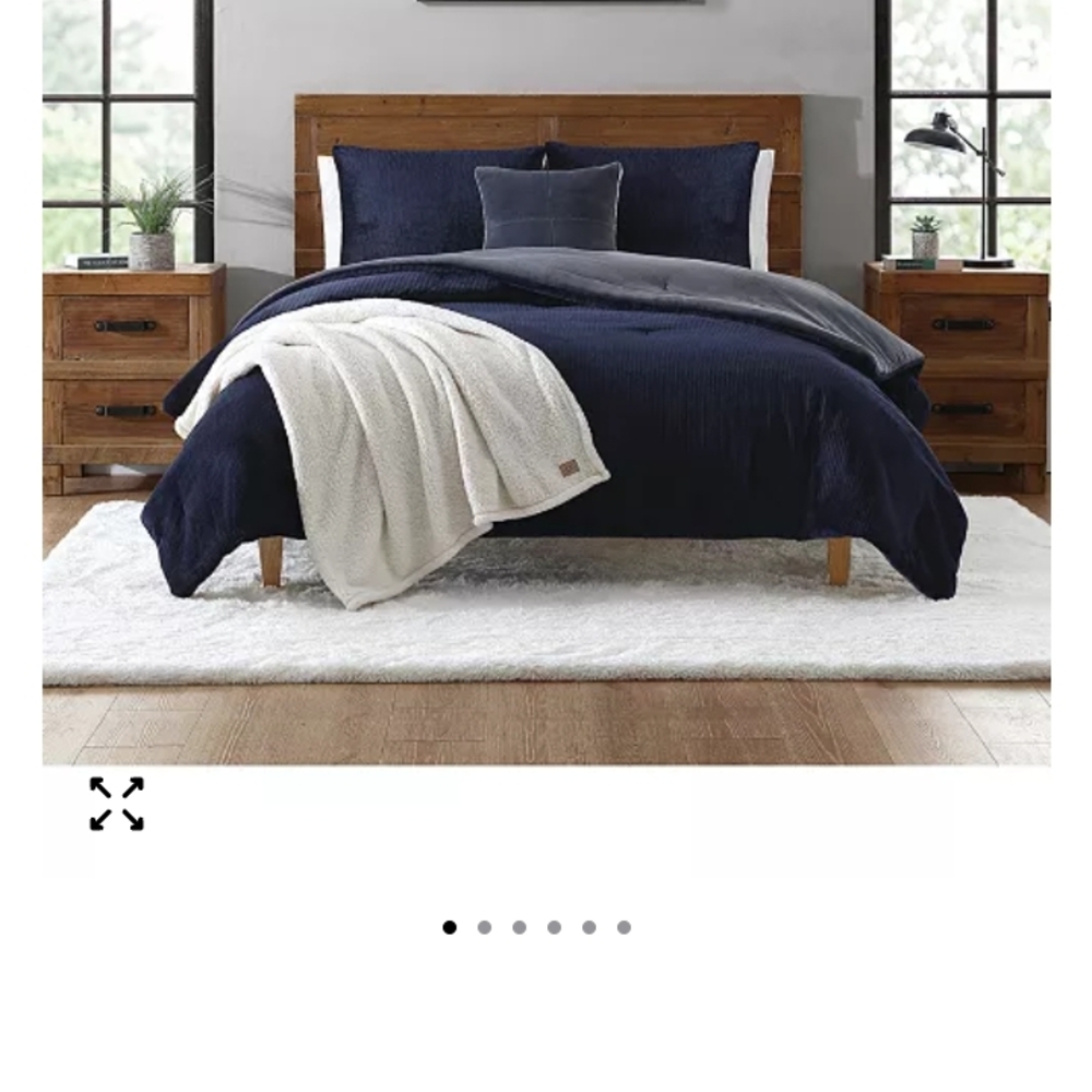 Navy Ribbed Comforter Set with Cream Throw - Brand